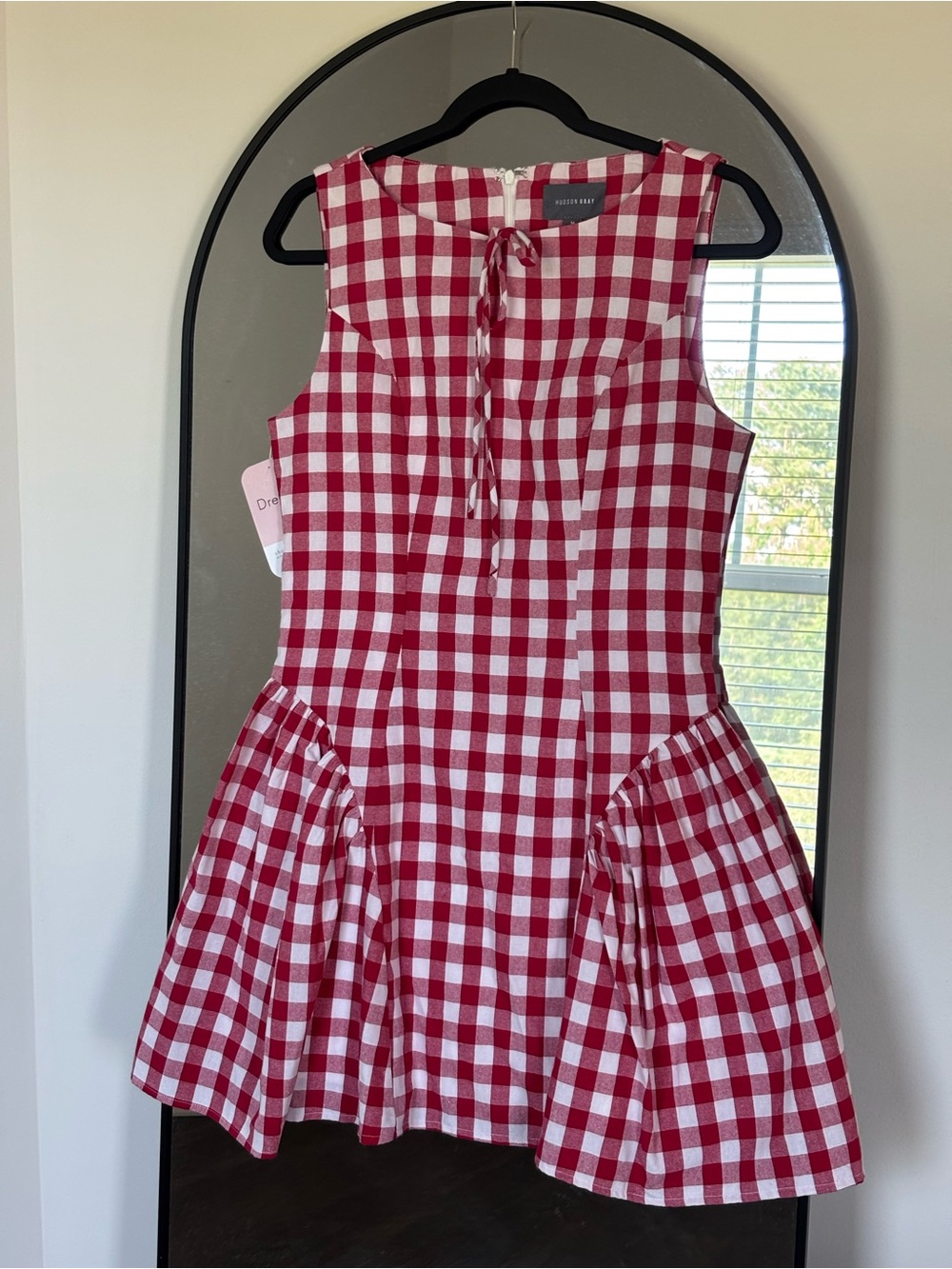 Red & White Gingham Tie-Front Sleeveless Kids Dress